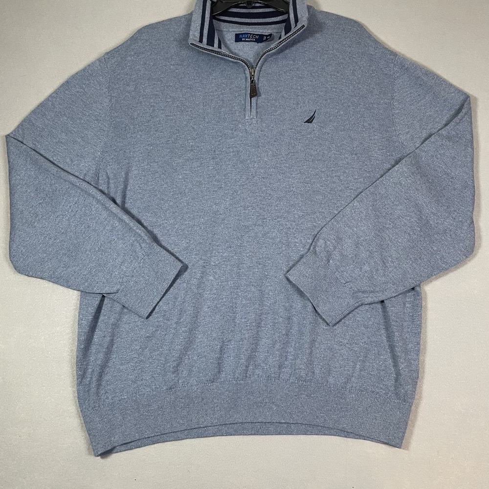 Nautica Navtech Sweater Mens XXL Blue Quarter Zip‎ Pullover Cotton Blend Classic